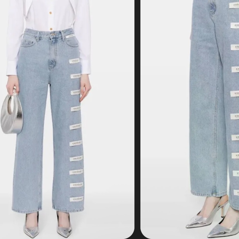 KimHeKim My Uniform Series logo Stamped Straight Leg Blue Jeans Size medium